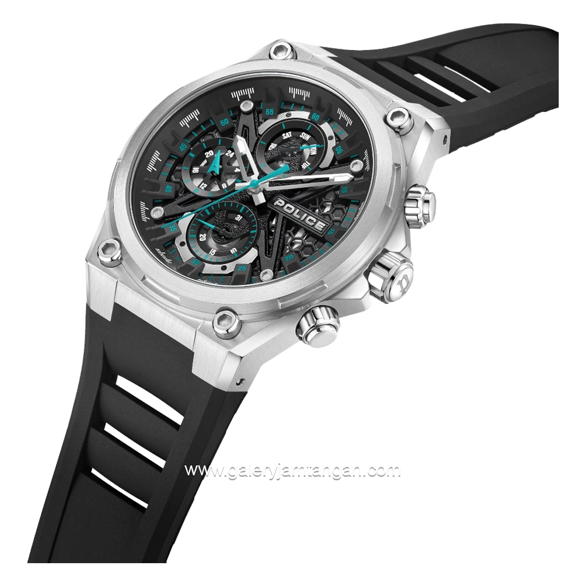 POLICE PEWGQ0054301 Multi Function Black Silver Rubber Strap