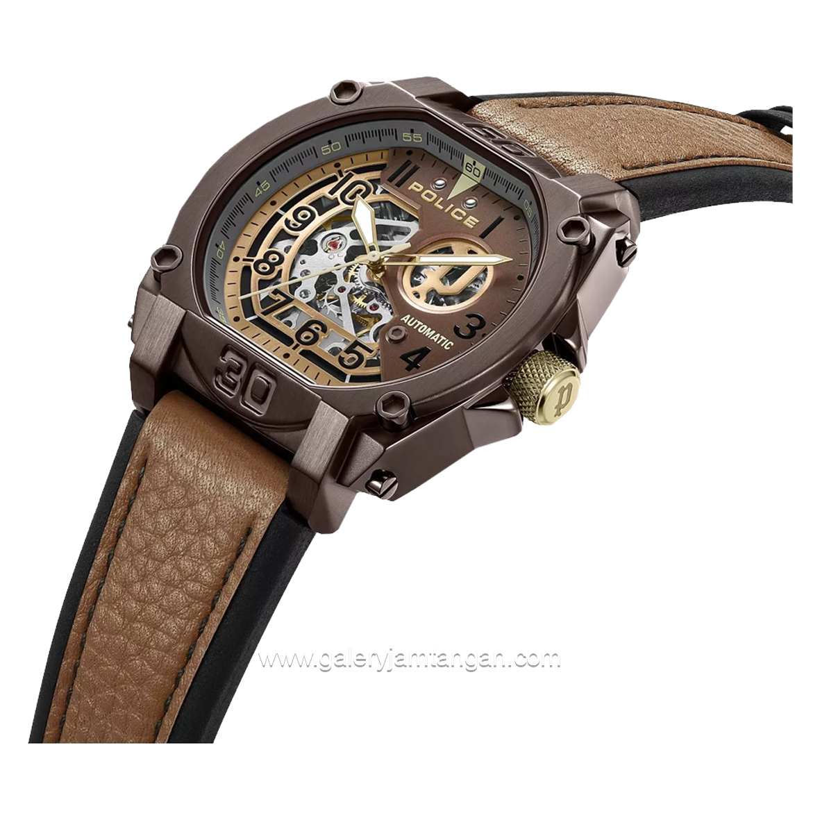 POLICE PEWGE0040002 Automatic Skeleton Dial Leather Strap