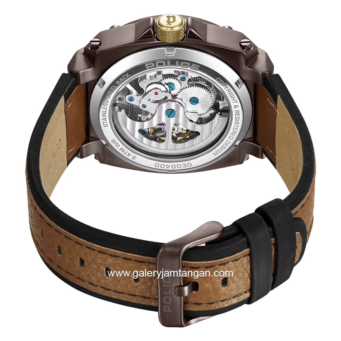 POLICE PEWGE0040002 Automatic Skeleton Dial Leather Strap