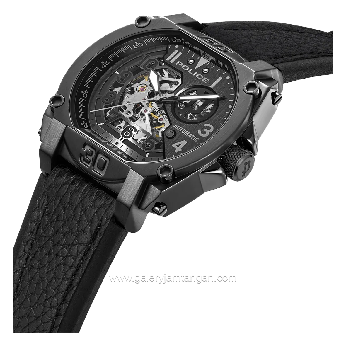 POLICE PEWGE0040003 Automatic Skeleton Dial Leather Strap