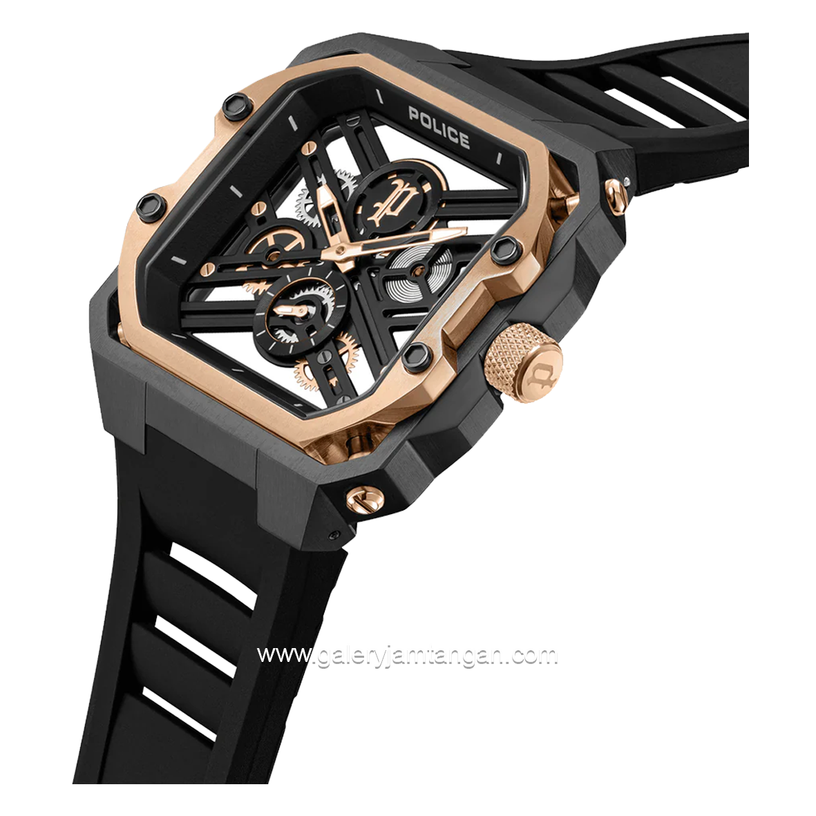 POLICE PEWGM0072002 Black Rosegold Rubber Strap