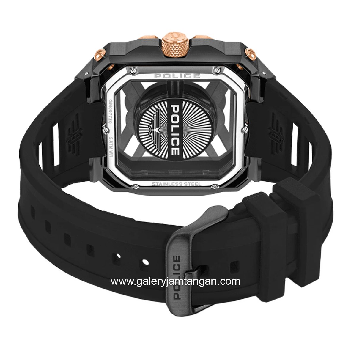 POLICE PEWGM0072002 Black Rosegold Rubber Strap