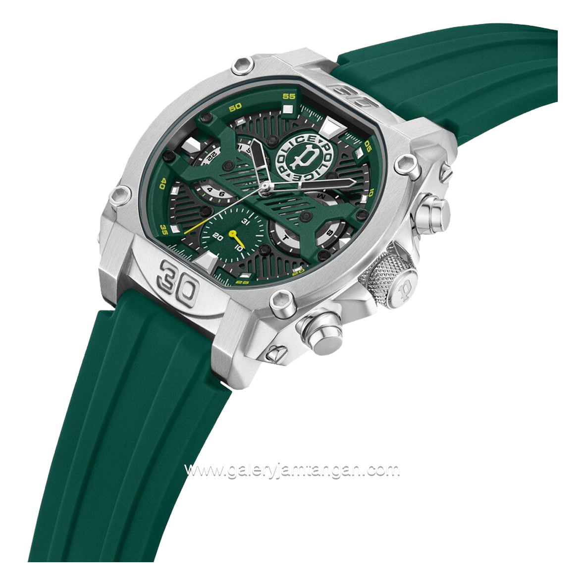 POLICE PEWGQ0040002 Green Silver Rubber Strap