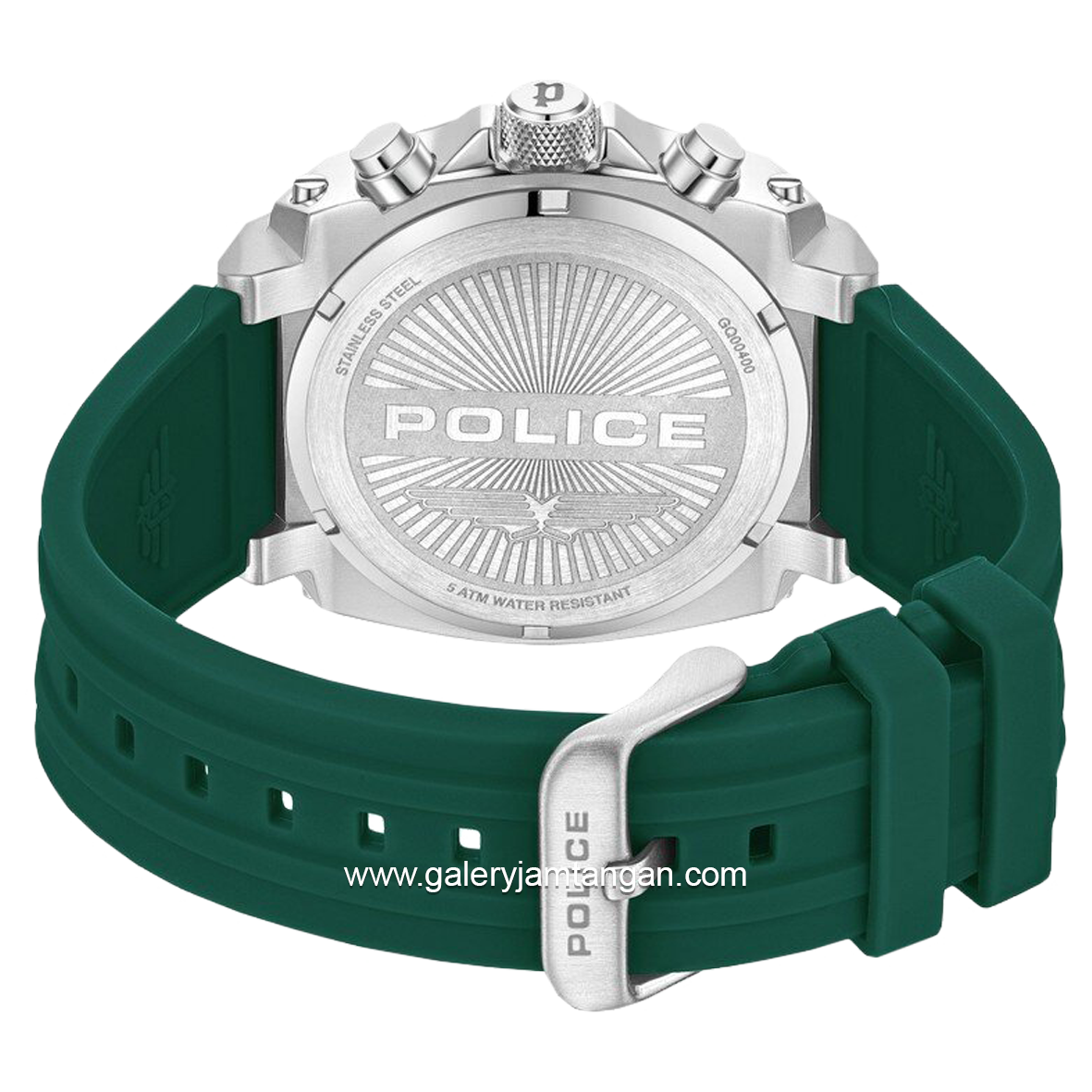 POLICE PEWGQ0040002 Green Silver Rubber Strap