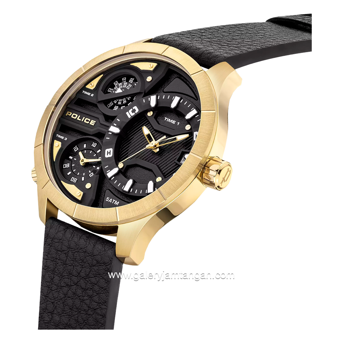 POLICE PEWJB2110601 Black Gold Dial Black Leather Chronograph