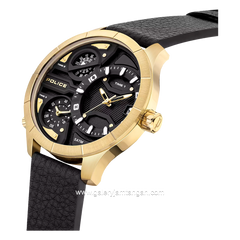 POLICE PEWJB2110601 Black Gold Dial Black Leather Chronograph