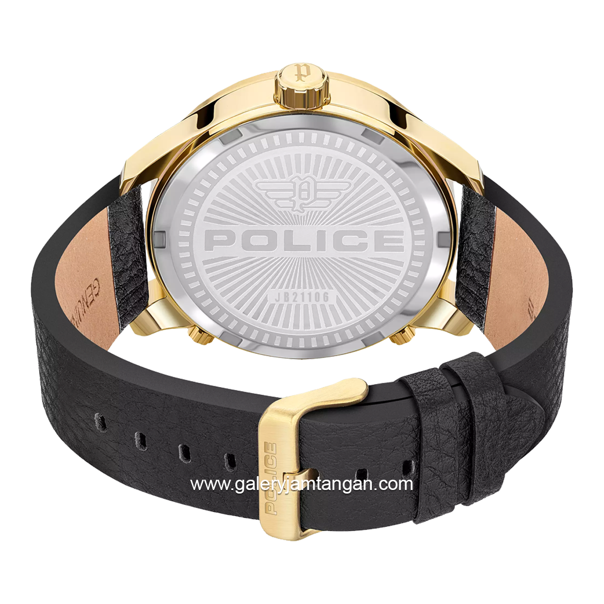 POLICE PEWJB2110601 Black Gold Dial Black Leather Chronograph