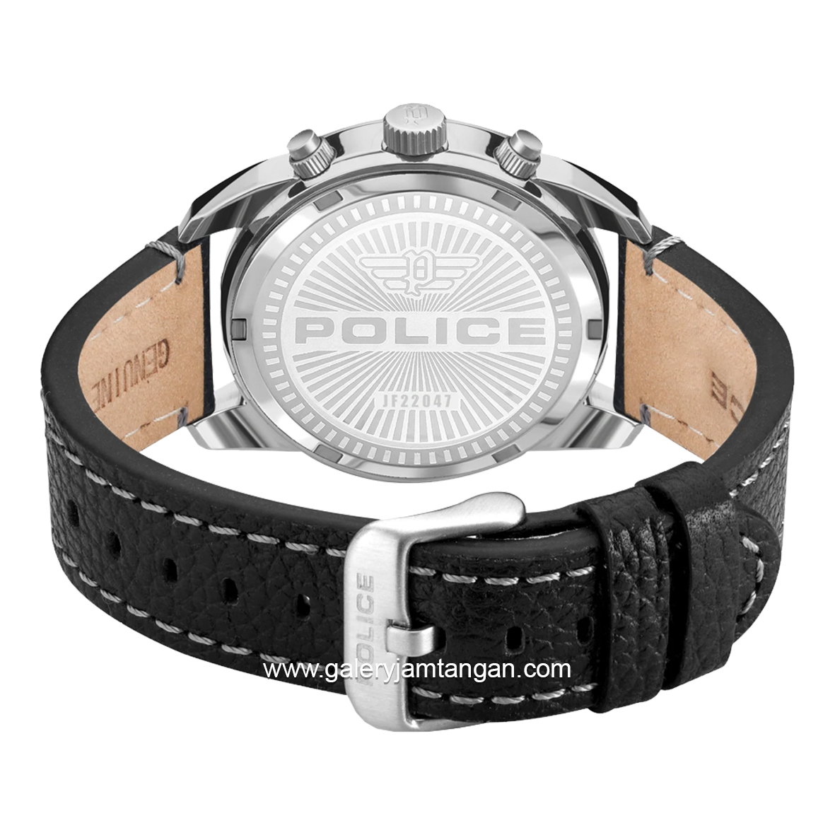 POLICE PEWJF2204701 Black Silver Leather Strap