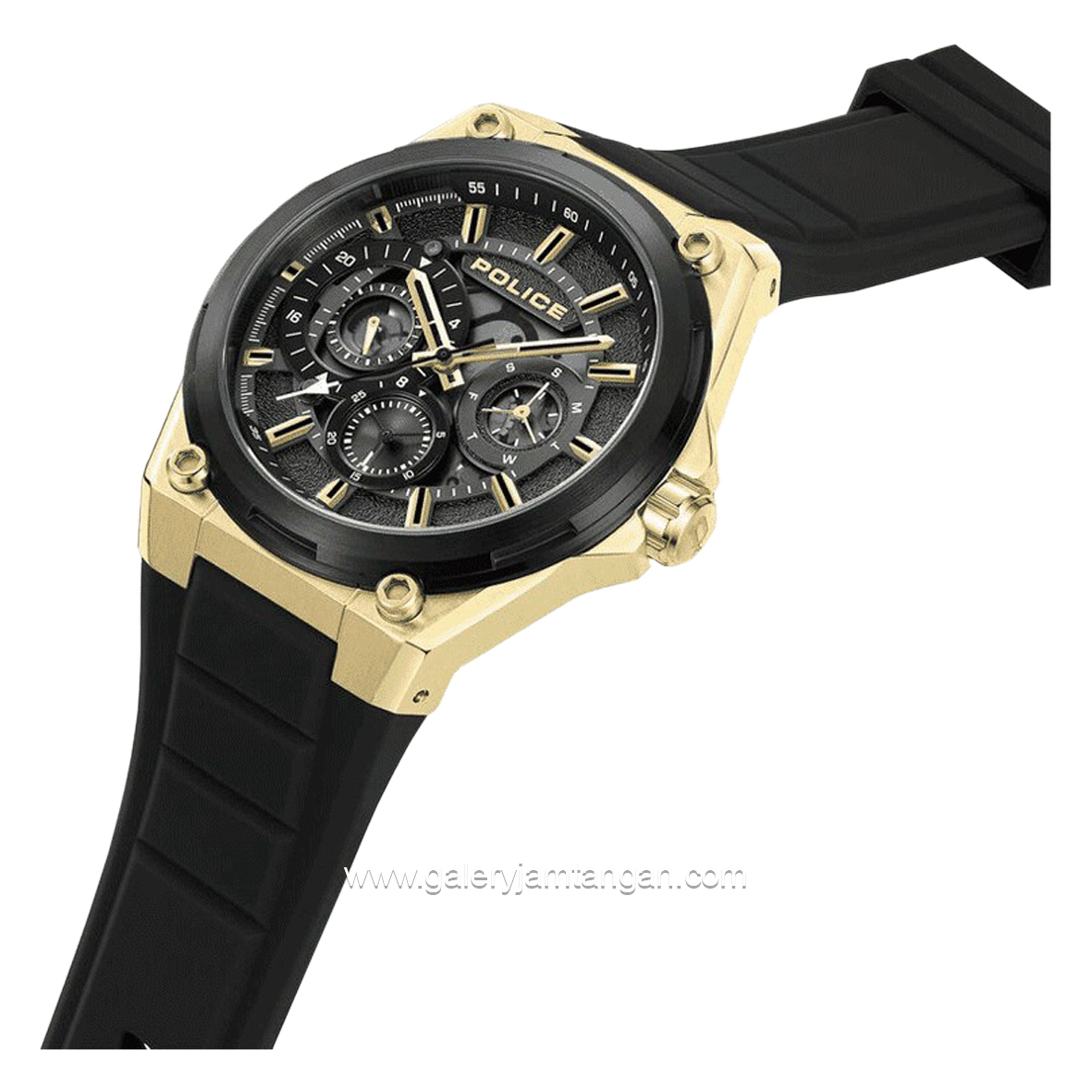 POLICE PEWJQ2203241 Black Gold Dial Black Multifunction Rubber/Silicone