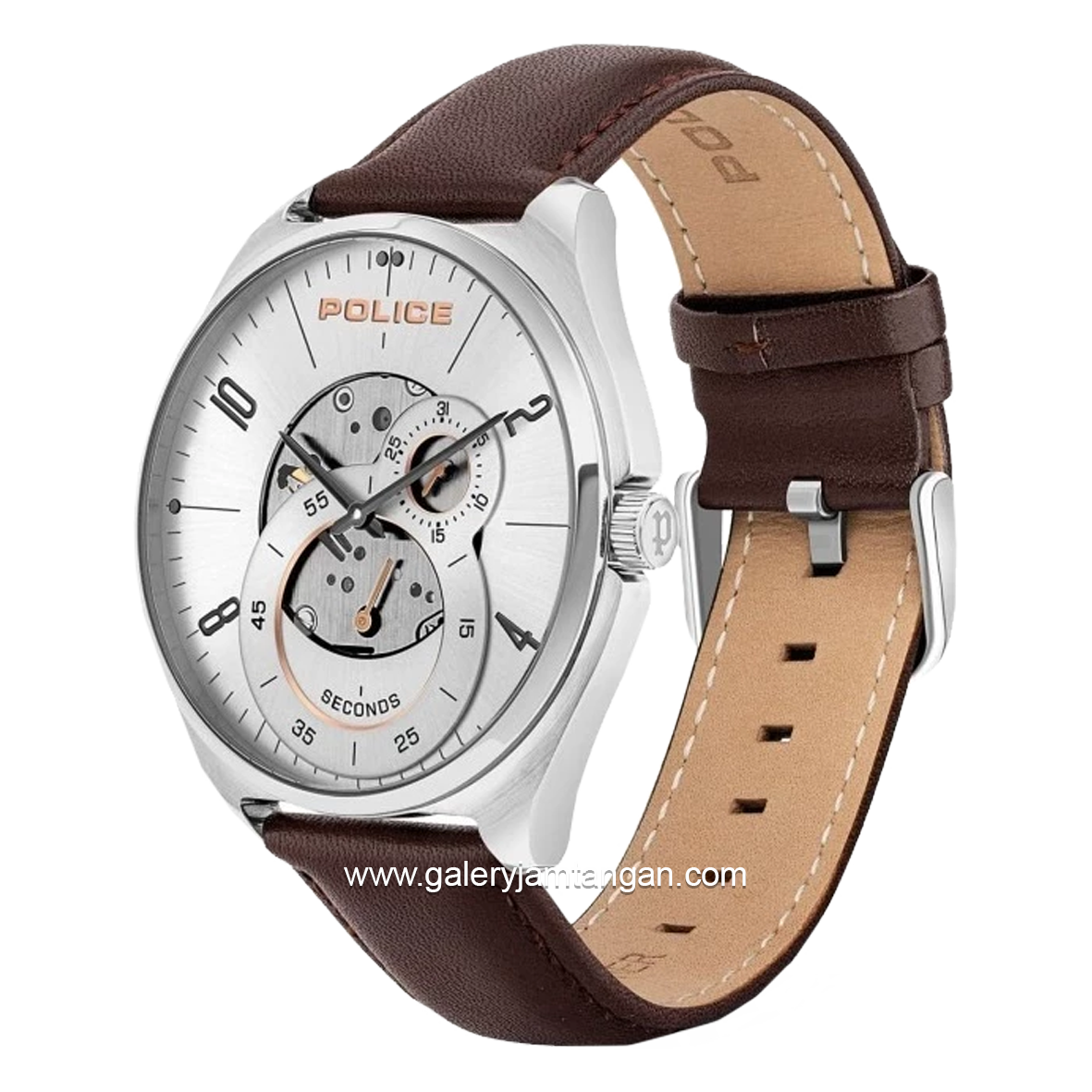 POLICE PL.16022JS/04 Brown Silver Leather Strap