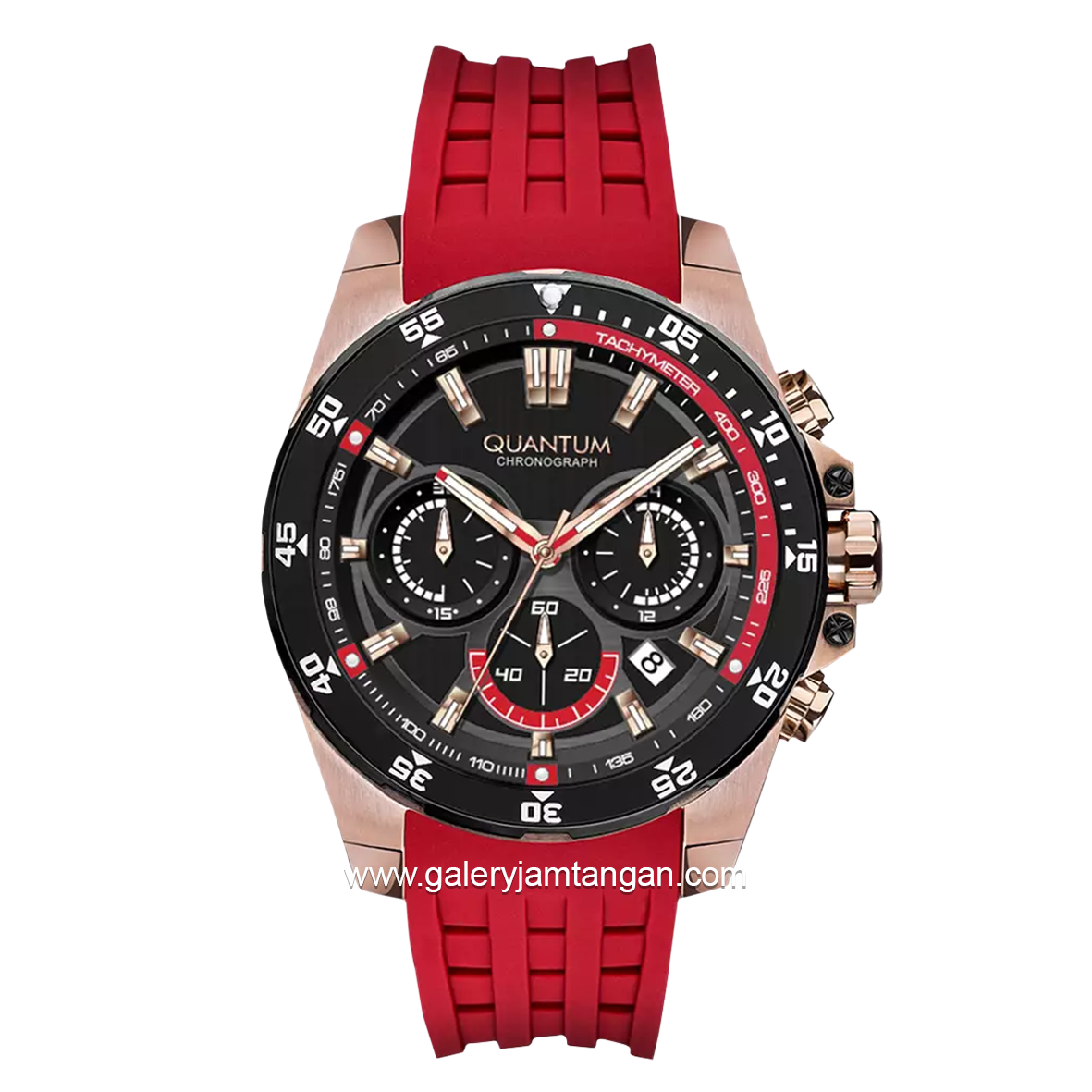 QUANTUM HNG858.658 Red Rosegold Dial Black Chronograph Ruber Strap