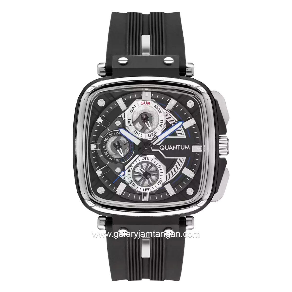 QUANTUM PWG1014.351 Black Silver Multifunction Rubber Strap