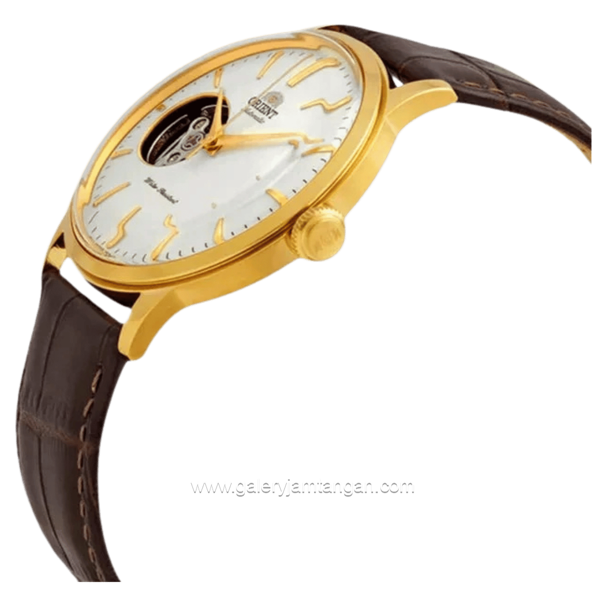 ORIENT BAMBINO OPEN HEART RA-AG0003S30B Automatic Brown Gold Dial White Leather Strap