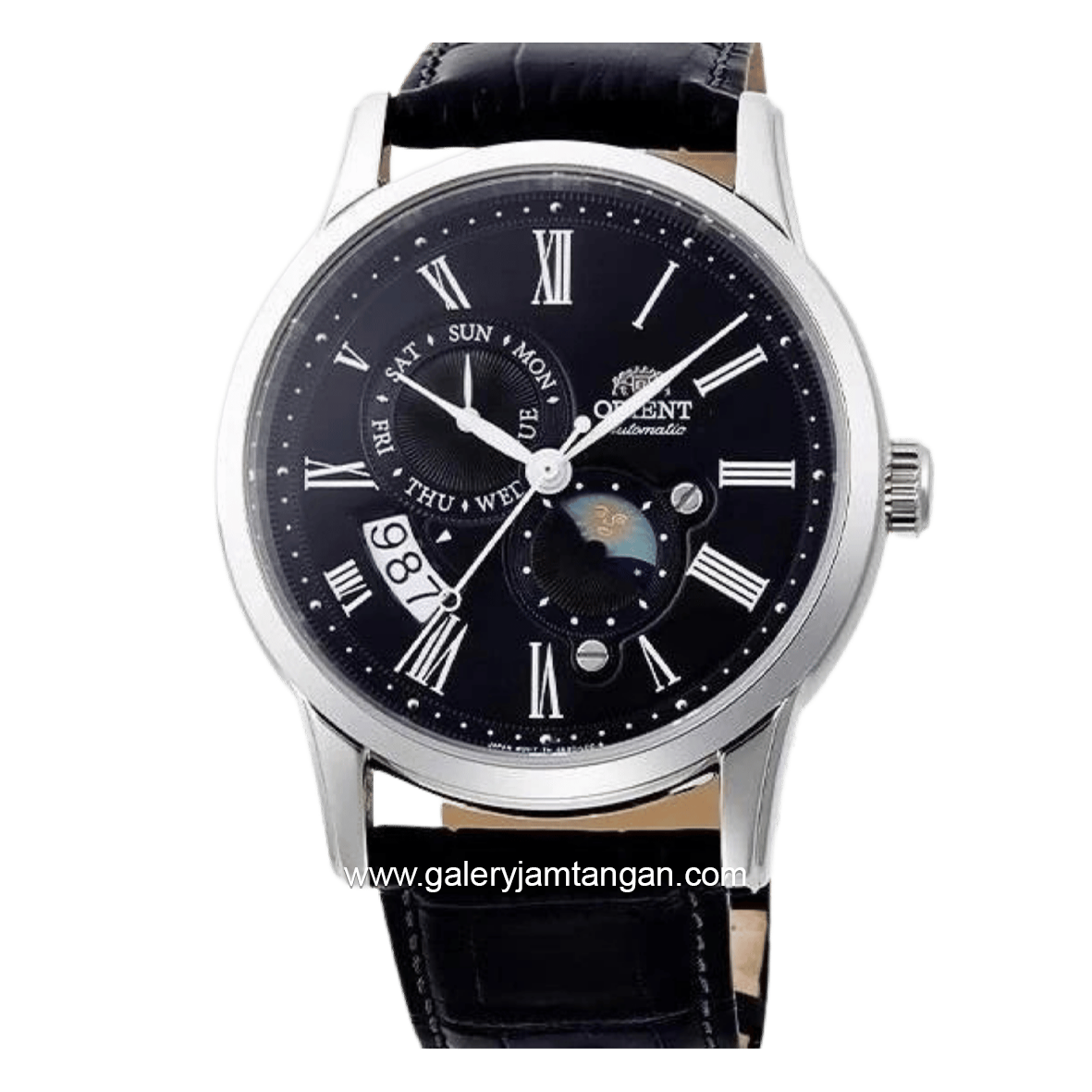 ORIENT SUN & MOON RA-AK0010B30B Automatic Black Dial Black Leather Strap