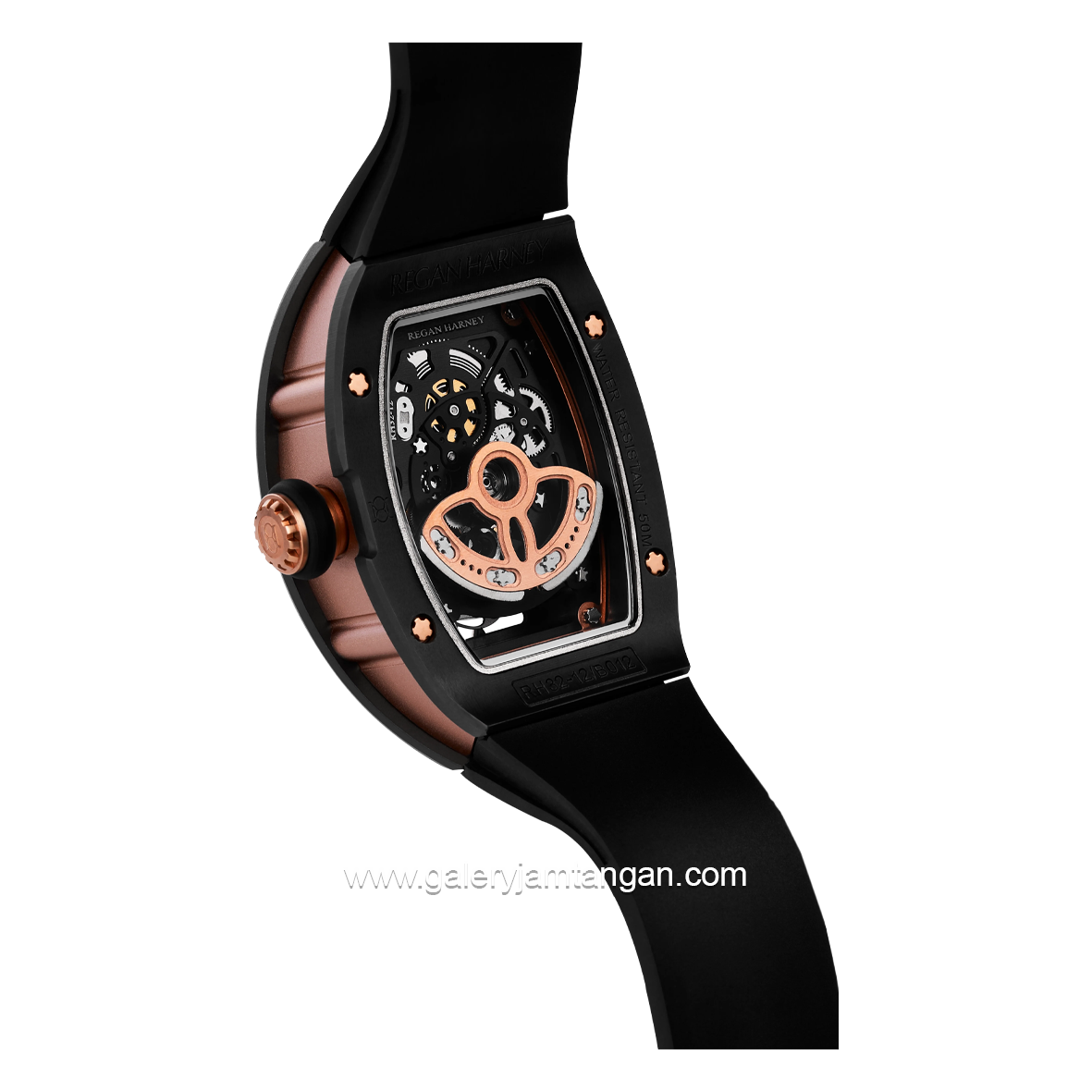 REGAN HARNEY RH32-12 THE YIN Balck Liat Rosegold Automatic Rubber Strap
