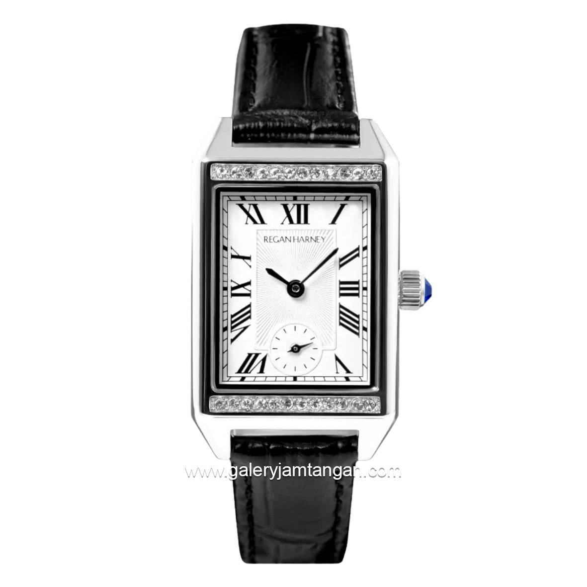 REGAN HARNEY MINI VOGUE RH003S-01 Tank Black Dial White Leather Strap