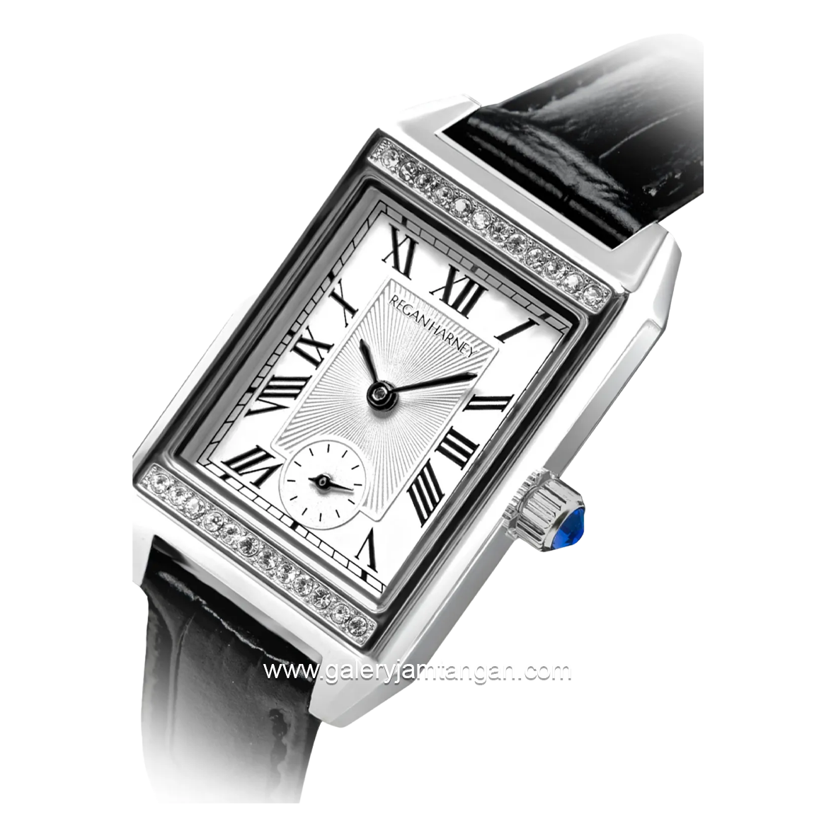 REGAN HARNEY MINI VOGUE RH003S-01 Tank Black Dial White Leather Strap