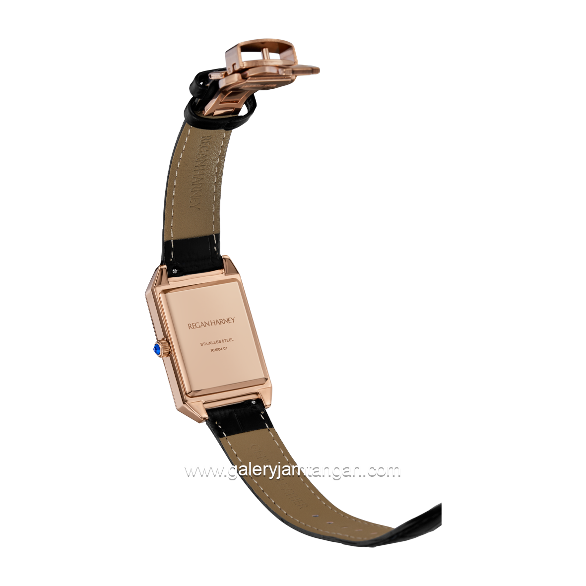 REGAN HARNEY SOLIS RH004-01 Black Rosegold Leather Strap