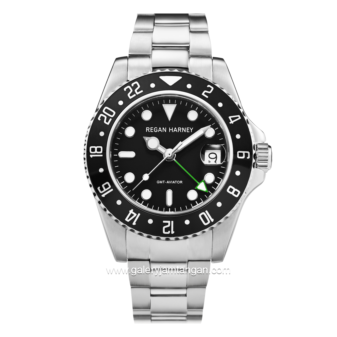 REGAN HARNEY RH009-03 GMT-AVIATOR Silver Dial Black Stainless Steel