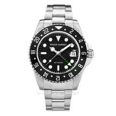 REGAN HARNEY RH009-03 GMT-AVIATOR Silver Dial Black Stainless Steel