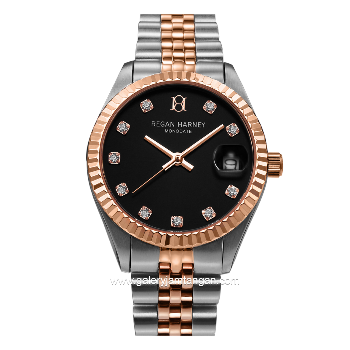 REGAN HARNEY LADY MONODATE RH013-02 Combination Silver Rosegold Dial Black Stainless Steel