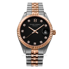 REGAN HARNEY LADY MONODATE RH013-02 Combination Silver Rosegold Dial Black Stainless Steel