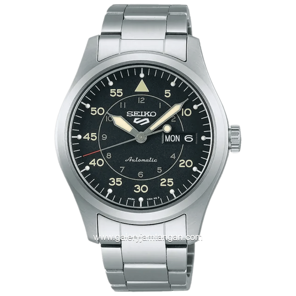 SEIKO 5 Sports Flieger SRPH27K1 Field Suits Style Black Dial Stainless Steel Strap