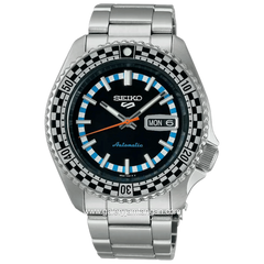 SEIKO 5 Sports SRPK67K1 5KX SKX Checker Flag Black Dial Stainless Steel Strap Special Edition