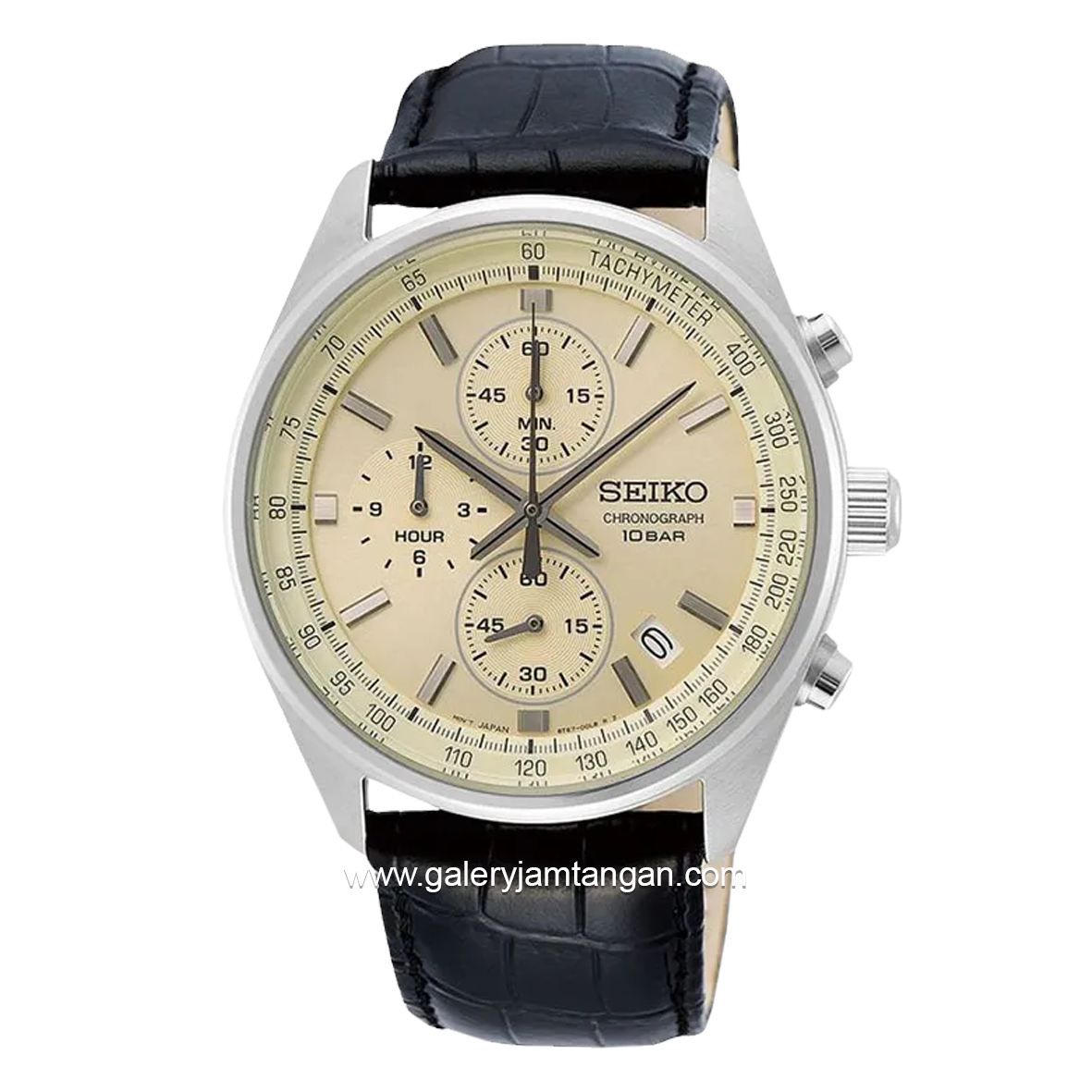 SEIKO CLASSIC SSB383P1 Chronograph Black Dial Beige Leather Strap