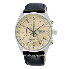 SEIKO CLASSIC SSB383P1 Chronograph Black Dial Beige Leather Strap