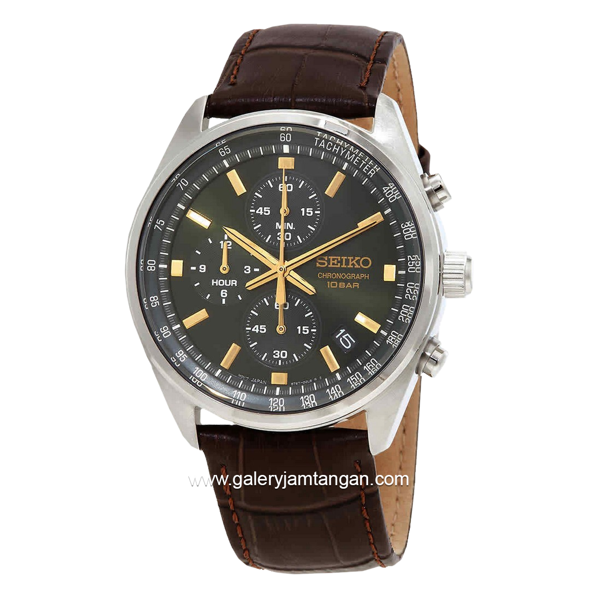 SEIKO SSB385P1 Chronograph Brown Dial Green Leather Strap