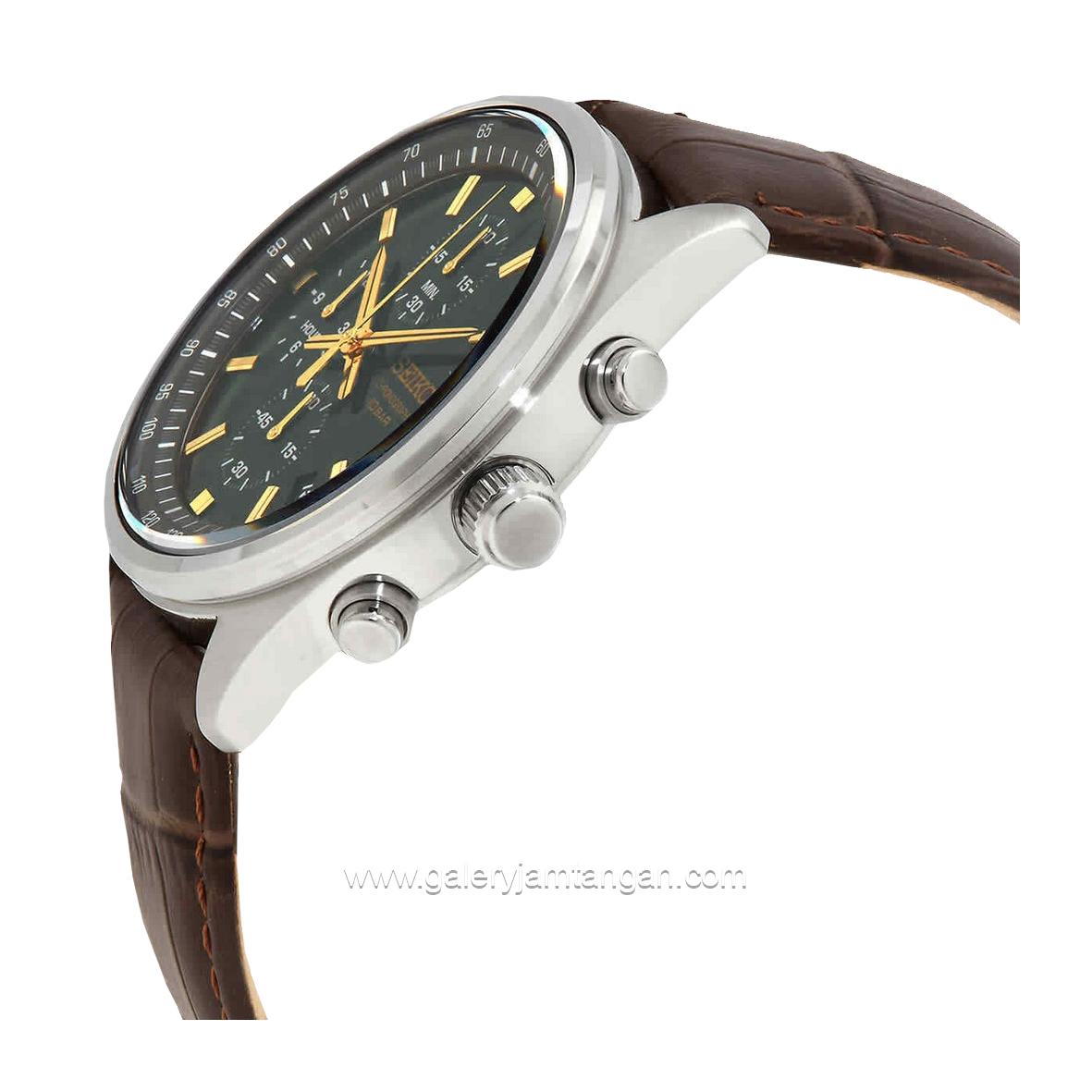 SEIKO SSB385P1 Chronograph Brown Dial Green Leather Strap