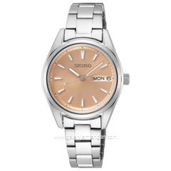 SEIKO SUR351P1 Ladies Orange Salmon Dial Stainless Steel Strap