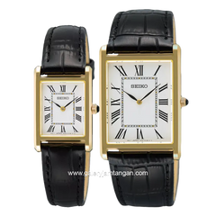 SEIKO CLASSIC SWR104P1 & SWR108P1 Tank Black Ring Gold Leather Strap