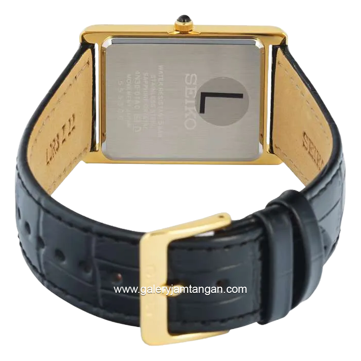 SEIKO CLASSIC SWR104P1 & SWR108P1 Tank Black Ring Gold Leather Strap