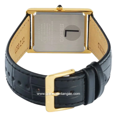 SEIKO CLASSIC SWR104P1 & SWR108P1 Tank Black Ring Gold Leather Strap