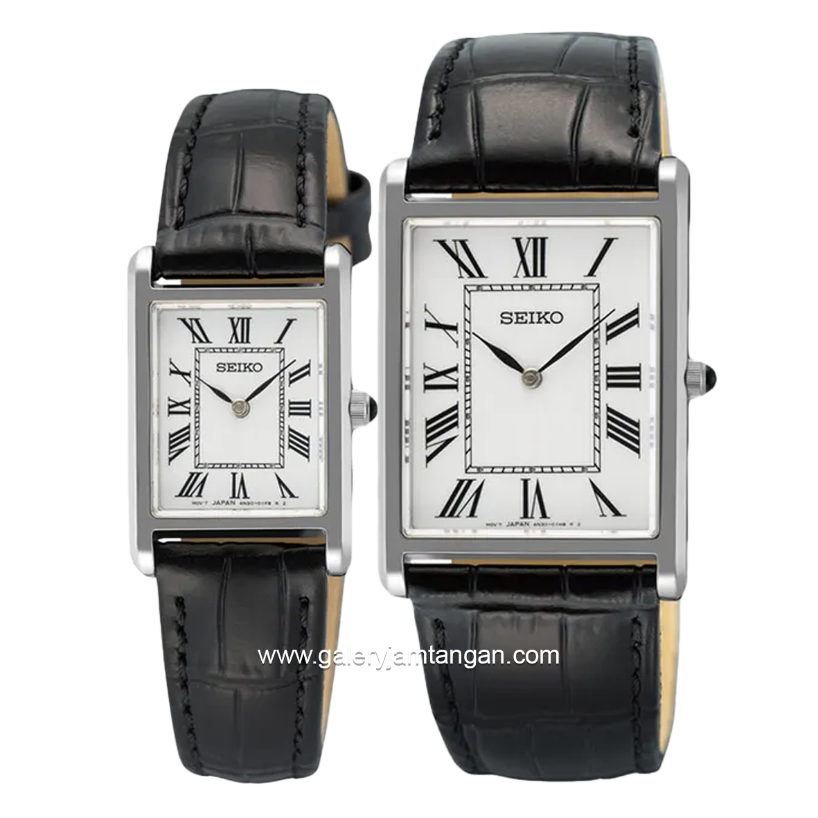 SEIKO CLASSIC SWR103P1 & SWR107P1 Tank Black Silver Leather Strap