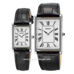 SEIKO CLASSIC SWR103P1 & SWR107P1 Tank Black Silver Leather Strap