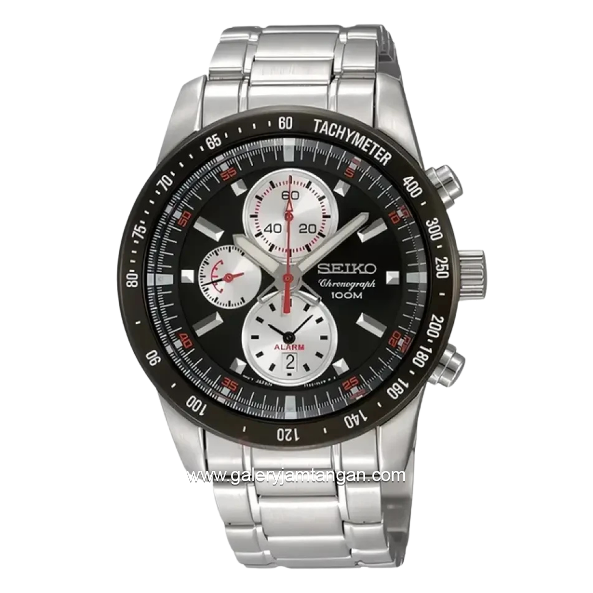 SEIKO SNAD89P1 Chronograph Silver Dial Black Stainless Steel Strap