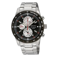 SEIKO SNAD89P1 Chronograph Silver Dial Black Stainless Steel Strap