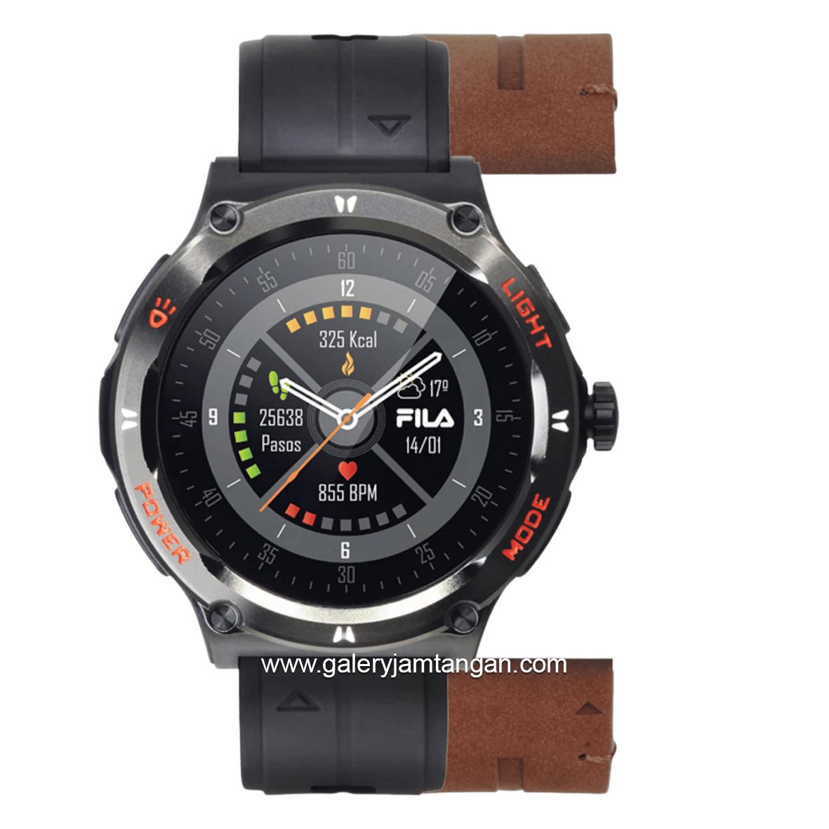 FILA SMARTWATCH SW/56 Black Silicone Extra Strap Brown Leather