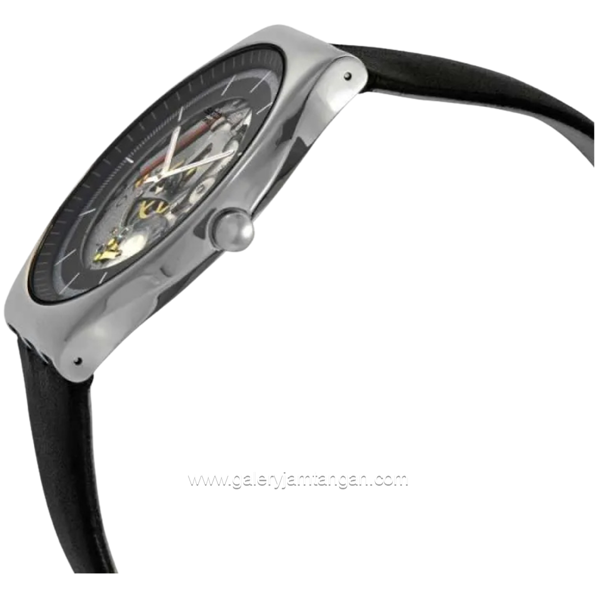 SWATCH SS07S115 Skeleton Black Laeather Swiss Made
