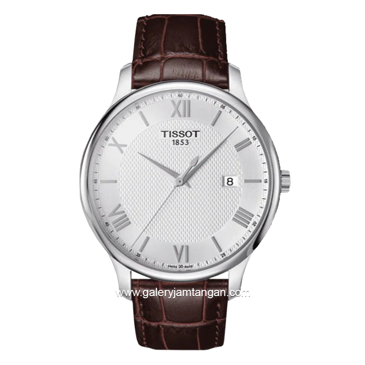 TISSOT T-CLASSIC T063.610.16.038.00 Brown Silver Dial White Leather Strap