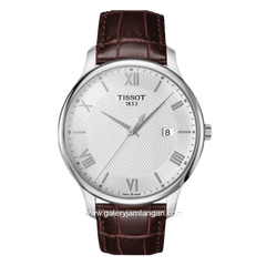 TISSOT T-CLASSIC T063.610.16.038.00 Brown Silver Dial White Leather Strap
