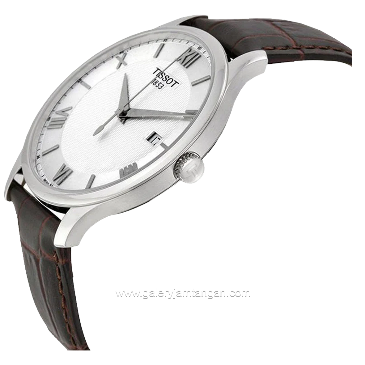 TISSOT T-CLASSIC T063.610.16.038.00 Brown Silver Dial White Leather Strap