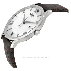 TISSOT T-CLASSIC T063.610.16.038.00 Brown Silver Dial White Leather Strap