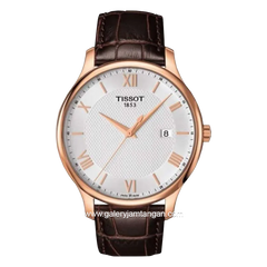 TISSOT TRADITION T063.610.36.038.00 Brown Rosegold Dial White Leather Strap