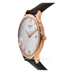 TISSOT TRADITION T063.610.36.038.00 Brown Rosegold Dial White Leather Strap