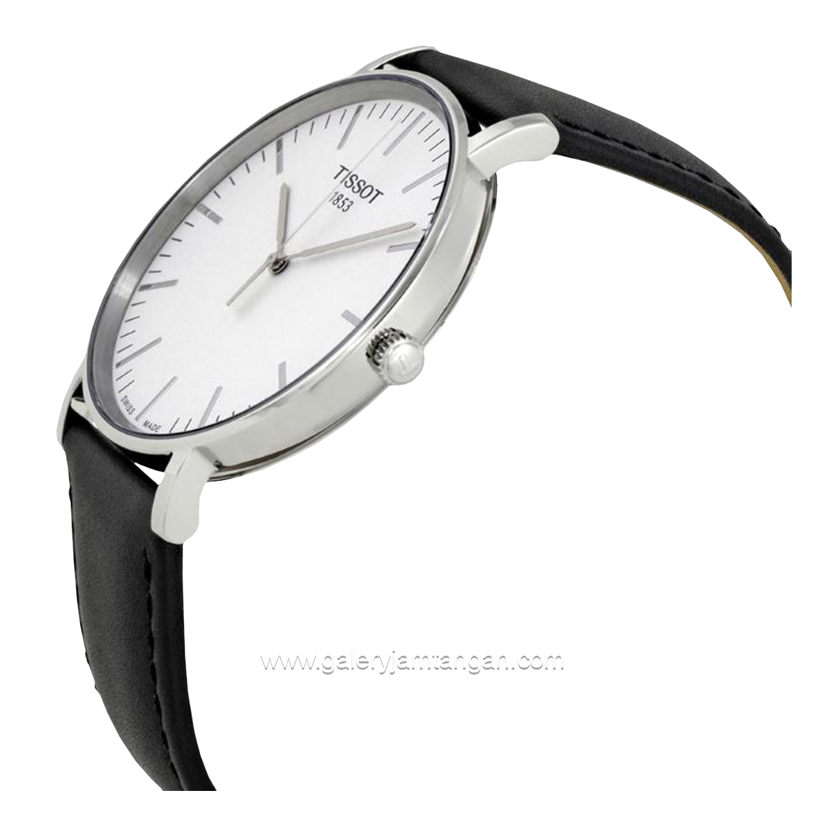 TISSOT T109.610.16.031.00 Black Silver Dial White Leather Strap