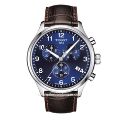 TISSOT CHRONO T116.617.16.047.00 Brown Silver Dial Blue Leather Strap